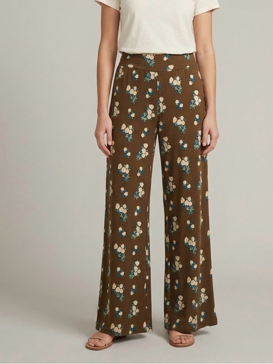NATURAL LIFE Pants - NATURAL LIFE Olive Brown Multi Floral Wide Leg Cut Your Own Length Pant Size S